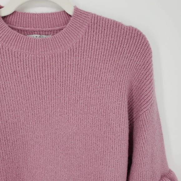 Atoir Ribbed Knit Sweater S Ruffle Long Sleeve Crew Neck Chunky Mauve Pink NWT - Picture 7 of 7